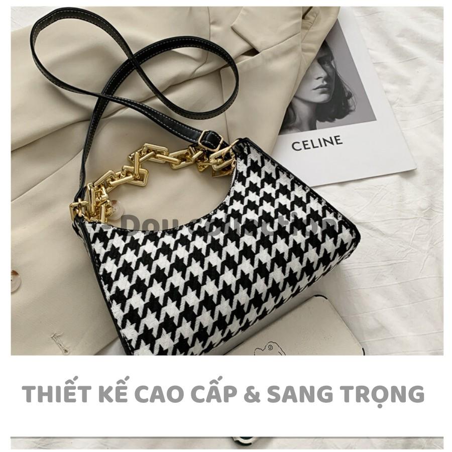 Túi Xách Đeo Chéo Thời Trang Thu Đông Phối Xích Họa Tiết HOUNDSTOOTH Sành Điệu - Mã XT031