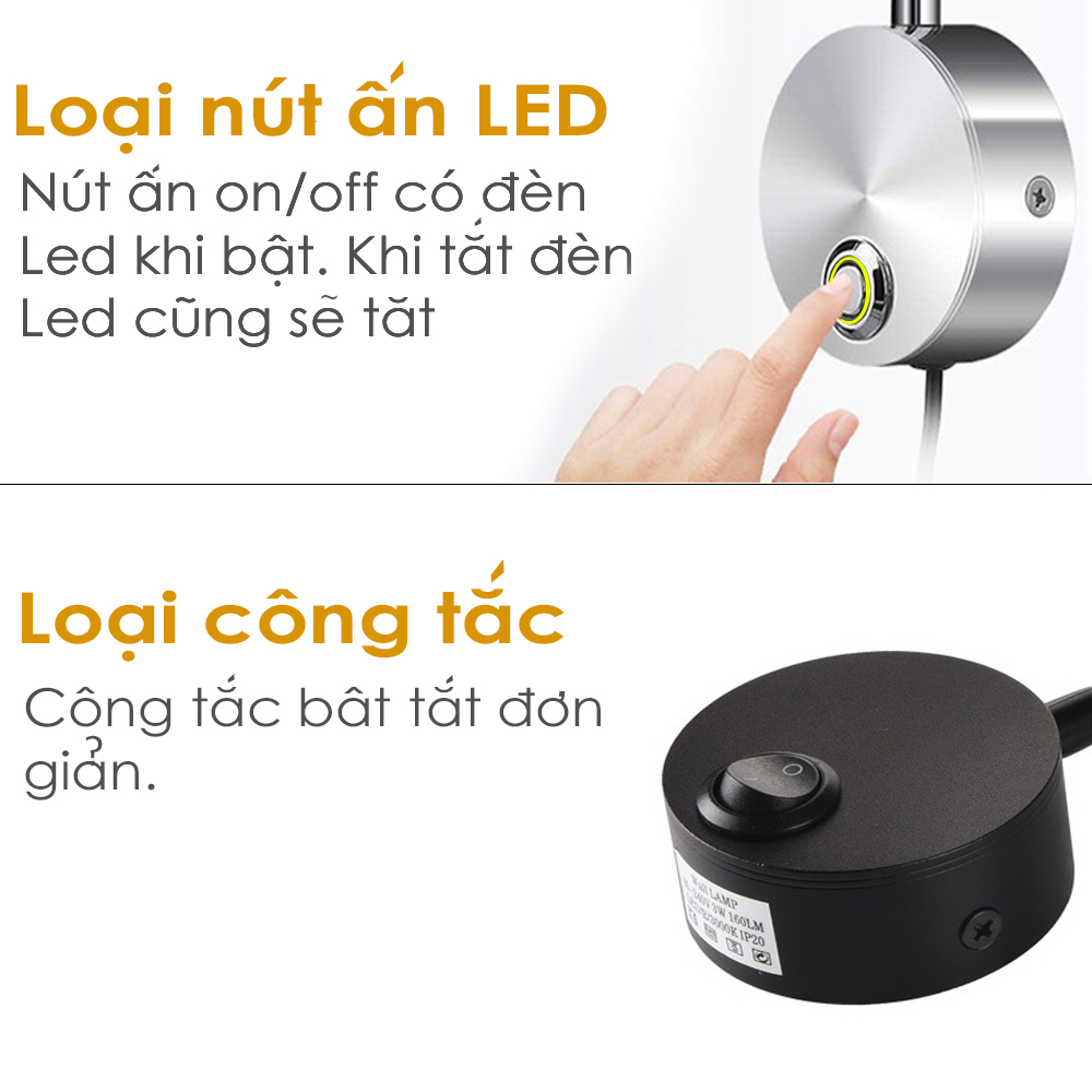 Đèn học và Đọc sách đầu giường Led 3W, Loại gắn tường, Ánh sáng chiếu rọi điểm, Tích hợp đèn ngủ, Đèn trang trí Nhà hàng, Khách Sạn, Showroom