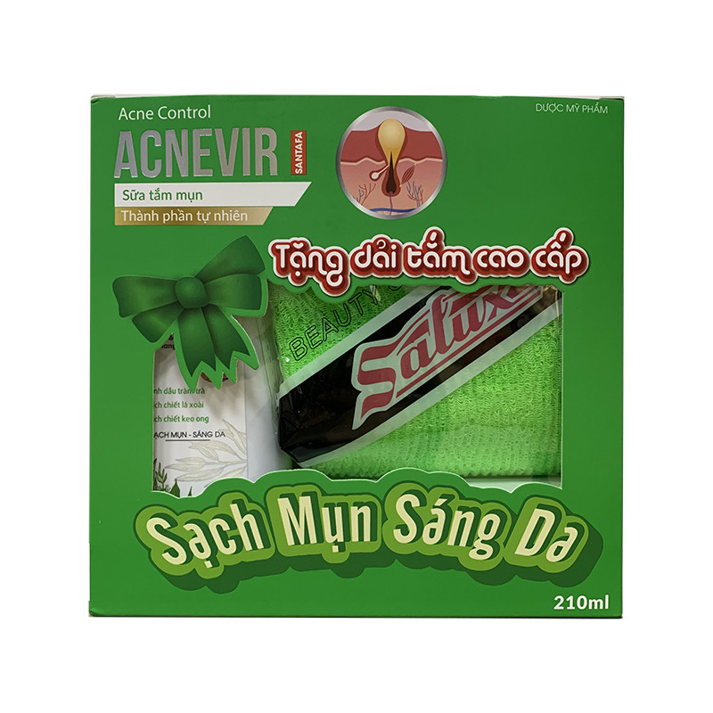 {Combo} : 1 Sữa tắm chuyên biệt cho mụn lưng & bệnh viêm nang lông Acnevir TẶNG 1 dải tắm- Chai 210ml