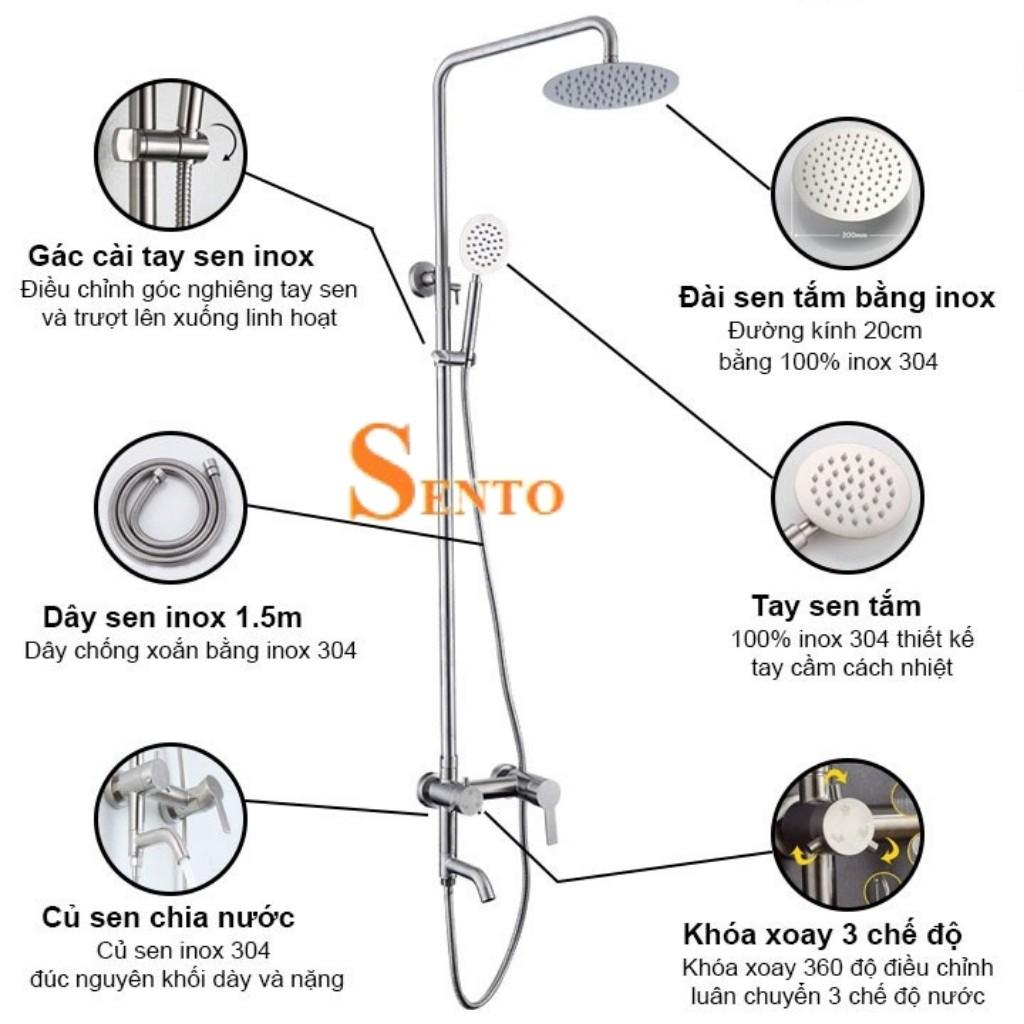 Sen Cây Tắm Đứng Nóng Lạnh Treo Tường Inox304 SENTO Hàng Cao Cấp Nhập Khẩu Chính Hãng