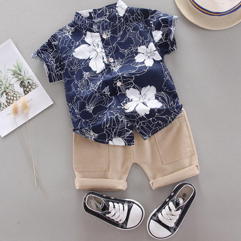 Bé Bé Trai Họa Tiết Hoa Bộ Quần Áo In Hình Đầu + Quần Ngắn Thể Thao Phù Hợp Với Tập Đi Trẻ Em Phù Hợp Với Áo Quần Áo Thời Trang Bé Trai 2021