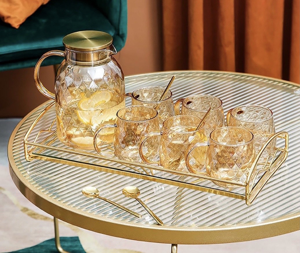 BÌNH ĐỰNG NƯỚC THỦY TINH CHỊU NHIỆT CAO CẤP LÊN TỚI 400 ĐỘ C VÂN KIM CƯƠNG VÀNG - VD132