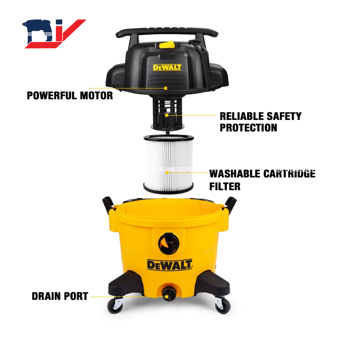 Máy hút bụi công nghiệp 3 chức năng ướt/ khô/ thổi 3750W 34L Dewalt DXV34P - Hàng chính hãng