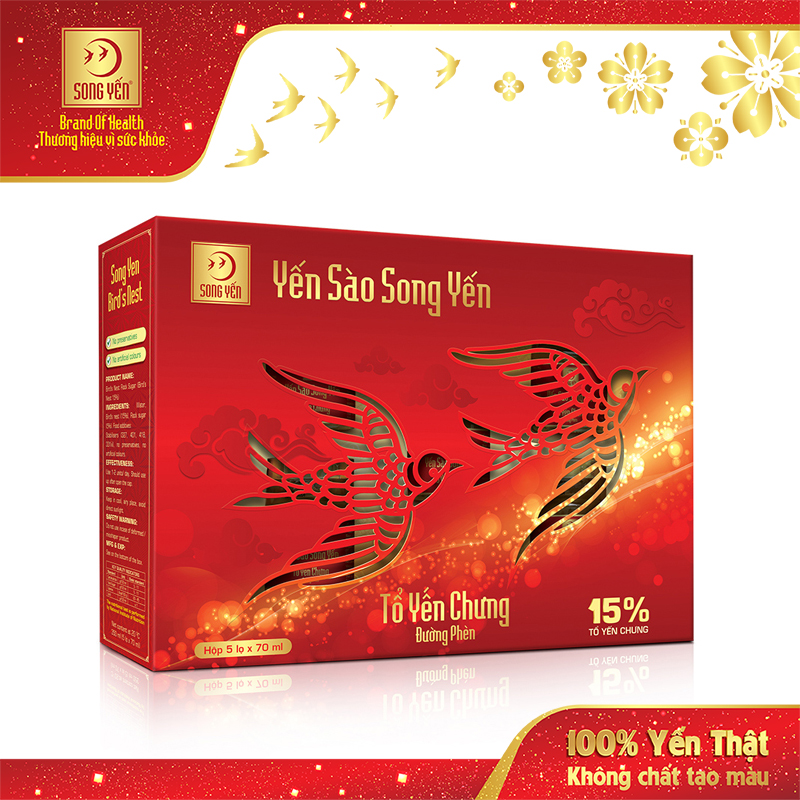 Yến Sào Song Yến Tổ Yến Chưng Đường Phèn 15% (Lốc 5 x 70ml)