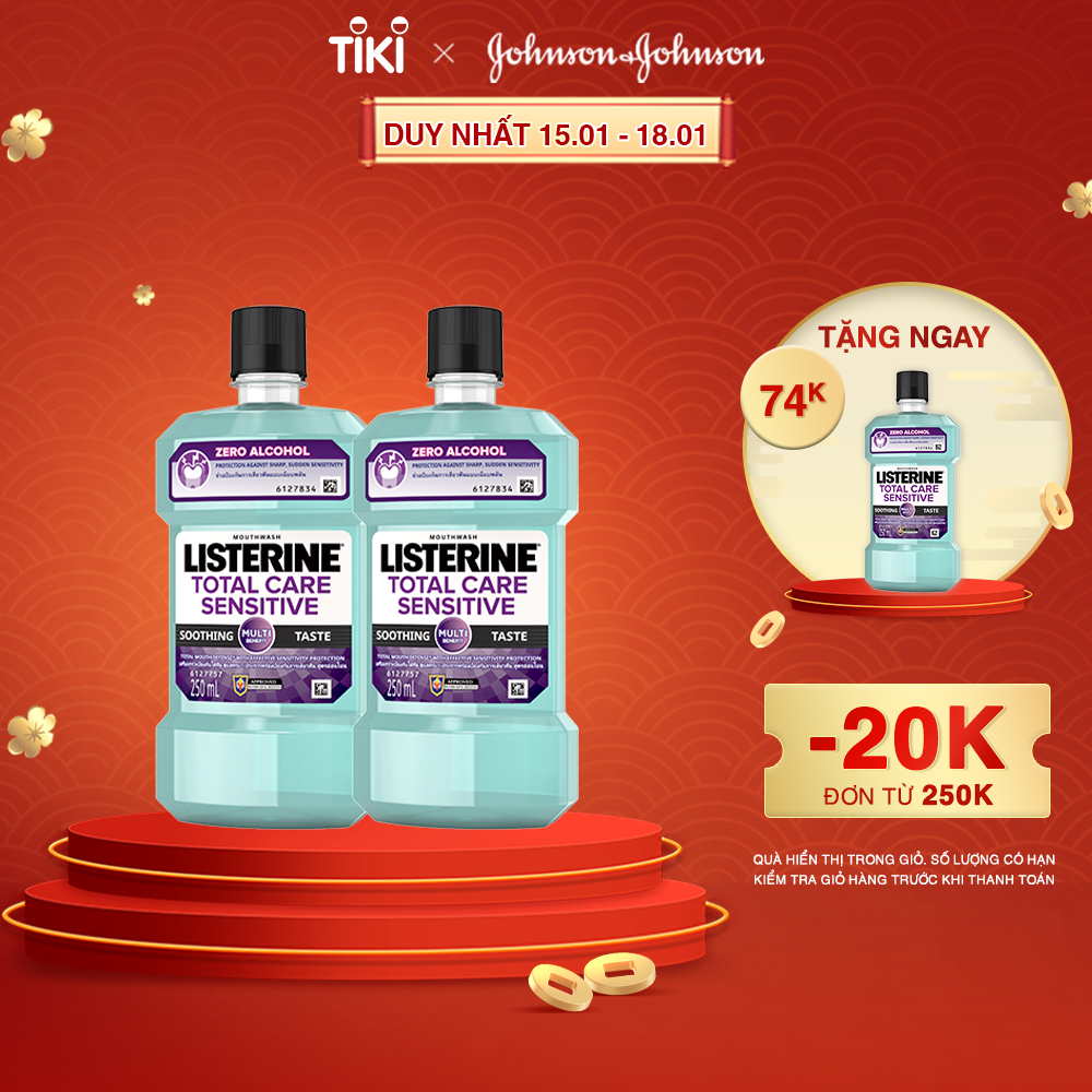 Bộ 2 Nước súc miệng cho răng nhạy cảm Listerine Total Care Sensitive Soothing Taste 250ml/chai