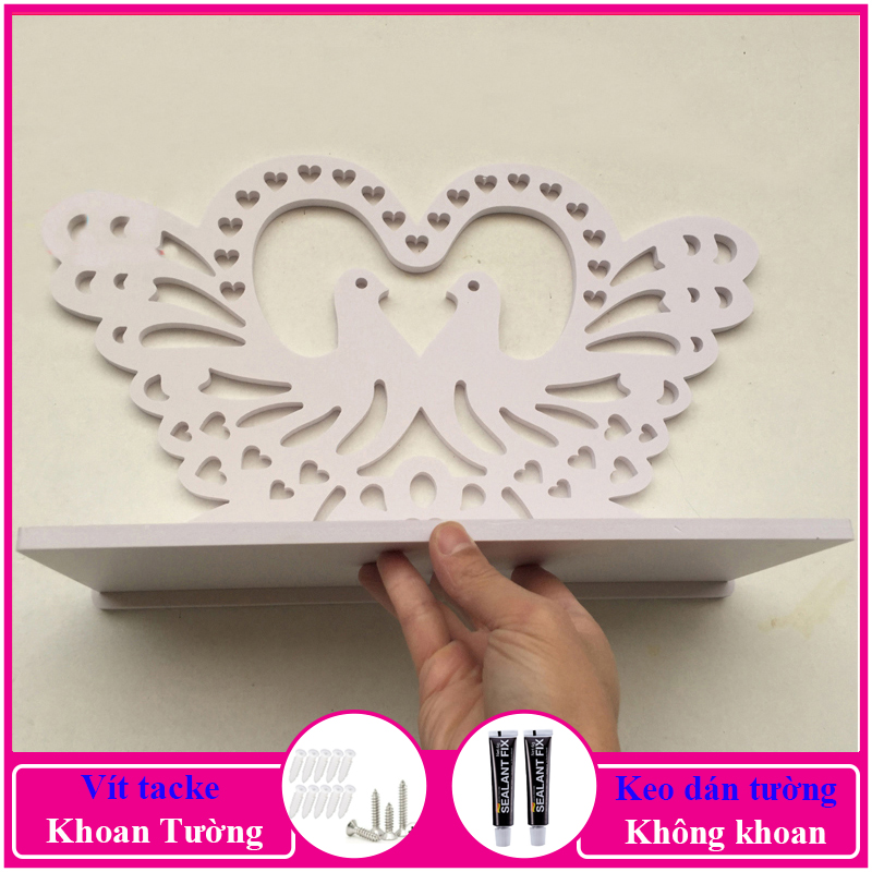 Kệ treo tường trang trí không cần khoan, chất liệu gỗ nhựa cao cấp màu trắng, decor không gian sống - a10