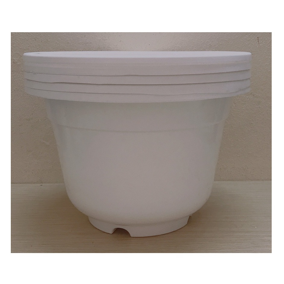5 Chậu Nhựa Trồng Hoa, Cây Cảnh Hình Tròn Màu Trắng A280x190