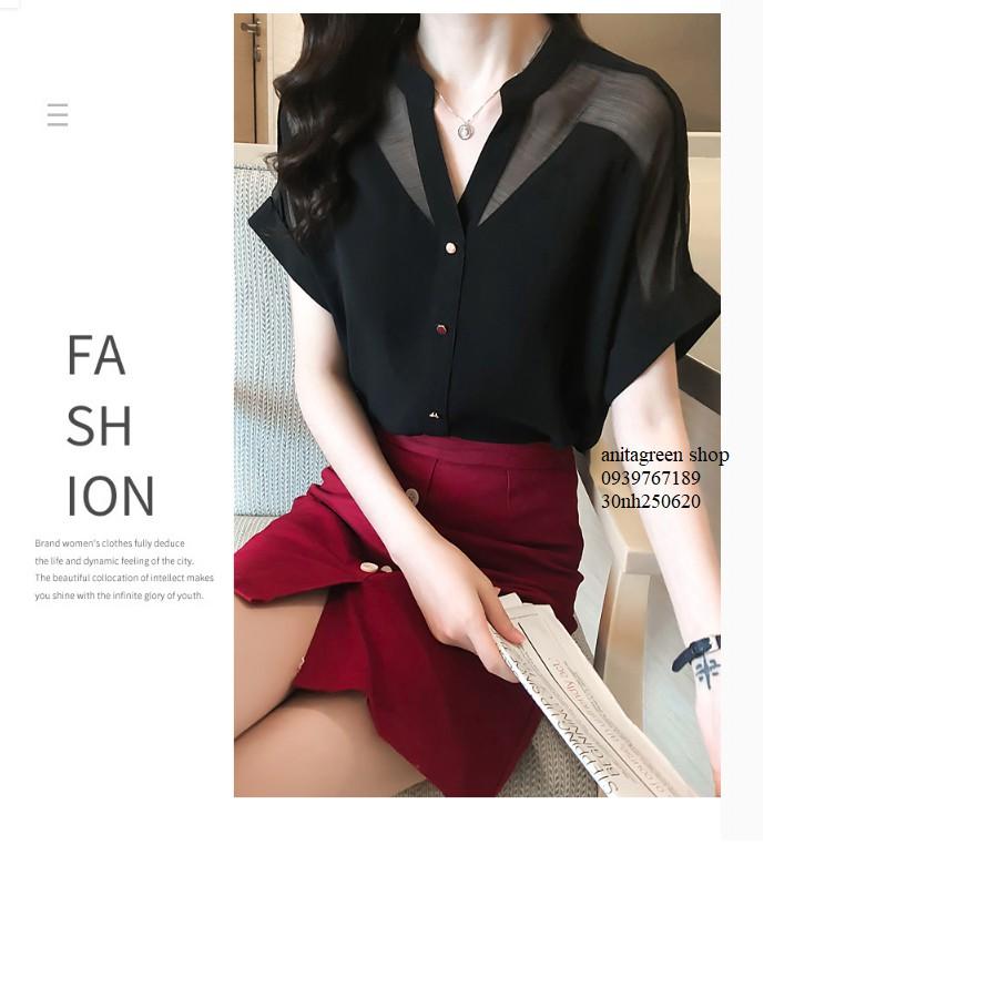Nh250620-SƠ MI NỮ PHỐI LƯỚI TAY NGẮN