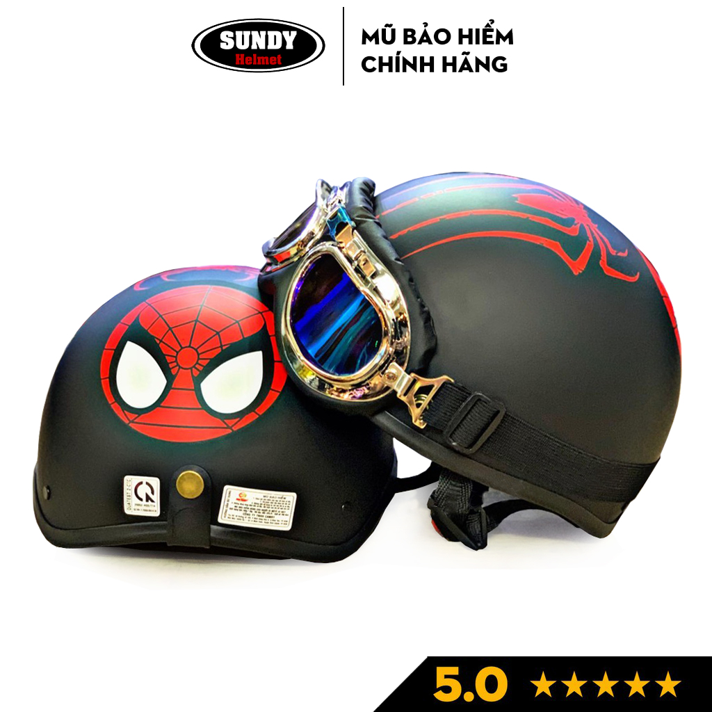 Nón Bảo Hiểm Thời Trang SUNDY HP-01 An Toàn, Cao Cấp, Mũ 1/2 Đầu Họa Tiết Spiderman Thân Thiện, Freesize 55-61cm - Hàng Chính Hãng