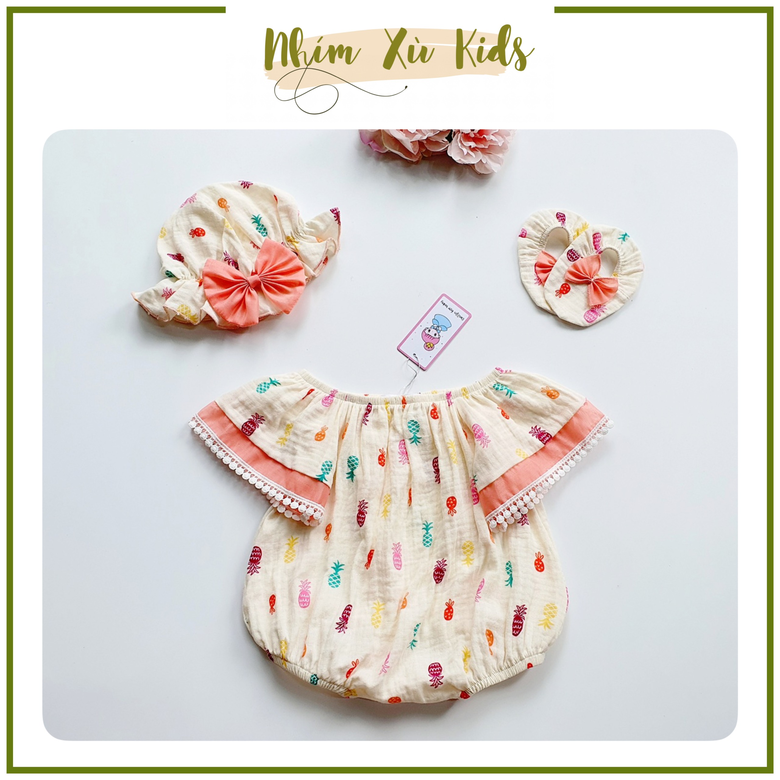Body Cánh Én Hoạ Tiết Quả Dứa Chất XÔ MUSLIN Mềm Mát Cho Bé Gái 3 Đến 12kg