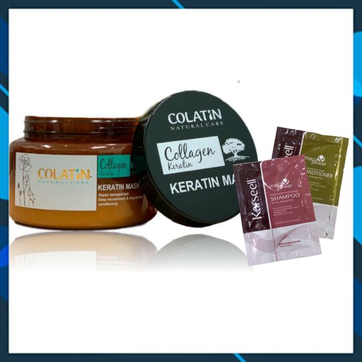 Kem ủ tóc Colatin Keratin hair mask phục hồi (dạng hũ) 500ml + Cặp gội xả gói 15mlx2