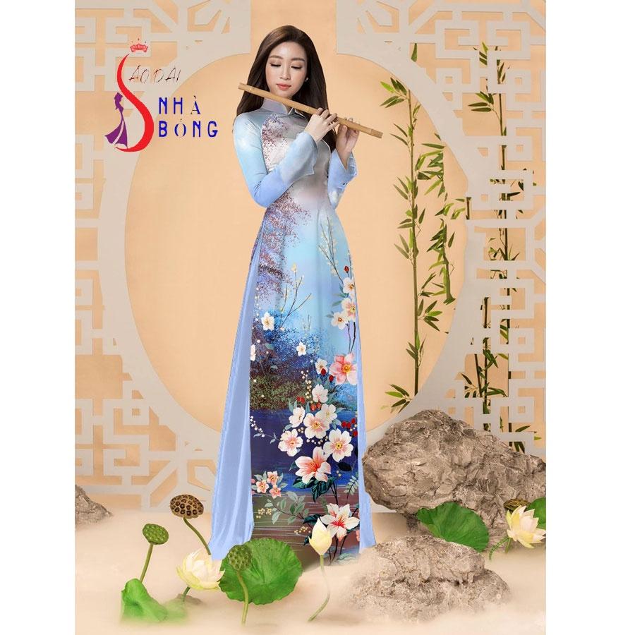Vải may áo dài in 4D hoa cỏ cao cấp - V22 (nguyên bộ