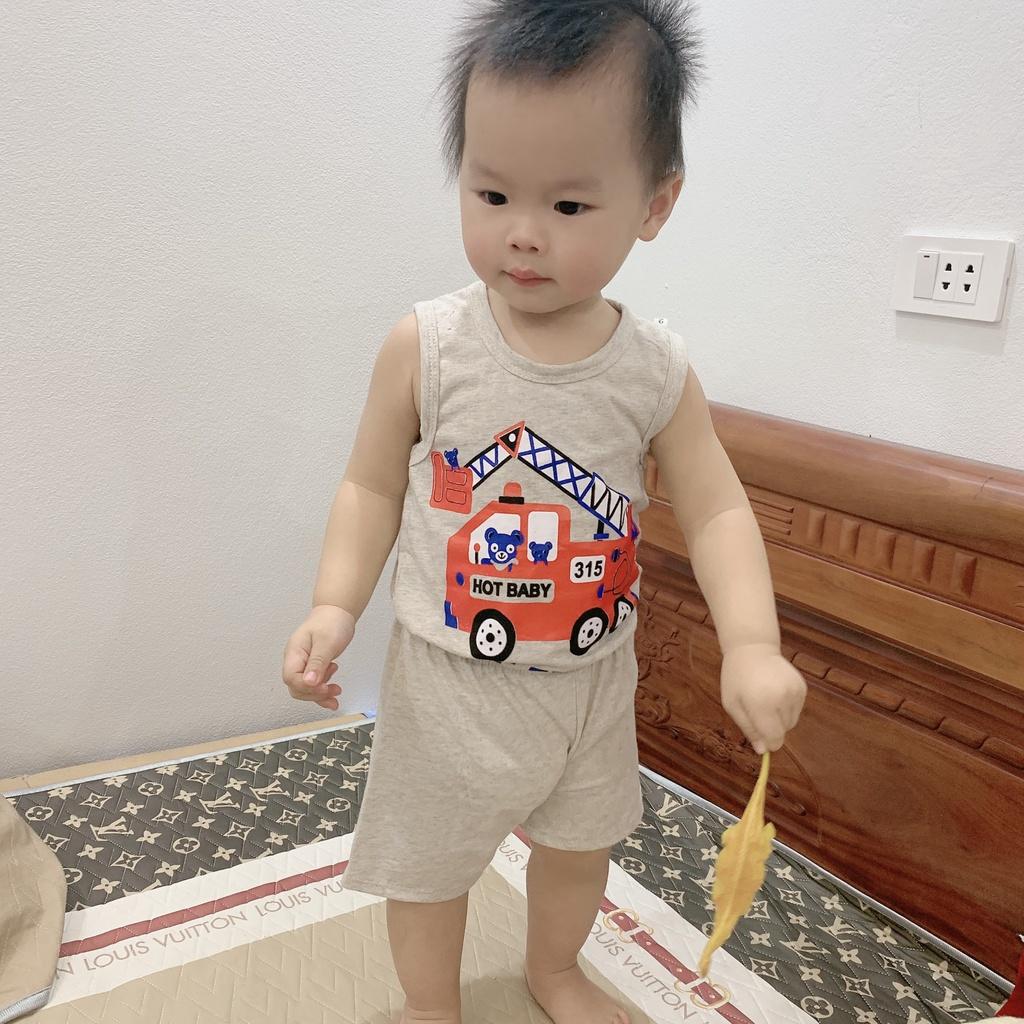 Bộ ba lỗ cho bé FUHA, bộ đồ cộc tay chất vải cotton họa tiết hình ô tô