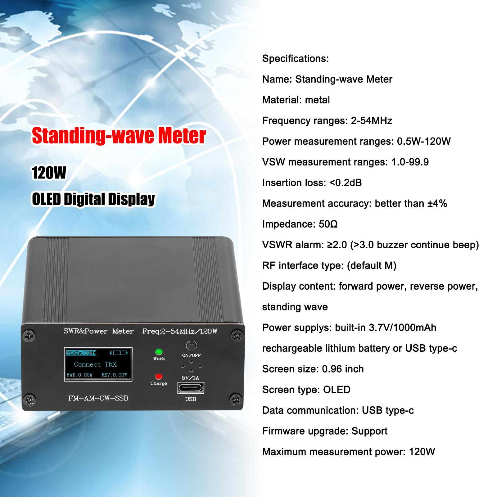120W OLED Digital Display Power Standing-wave Meter HF Short Waves Power Meter Standing Waves Meter SWR Meter