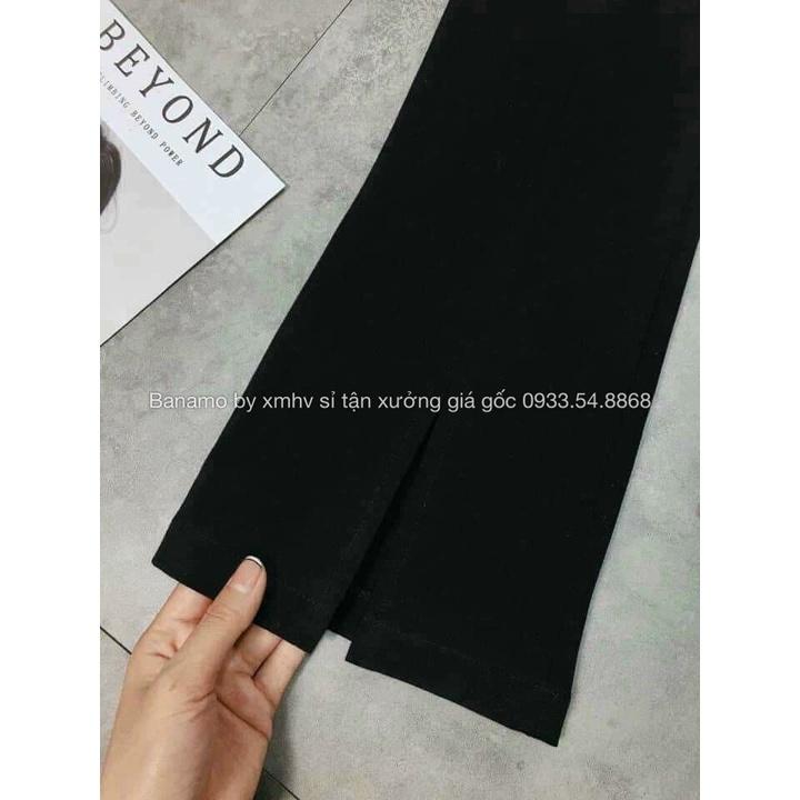Quần vải ống loe xẻ trước cạp cao dáng xinh thời trang Banamo Fashion quần loe xẻ gấu 435
