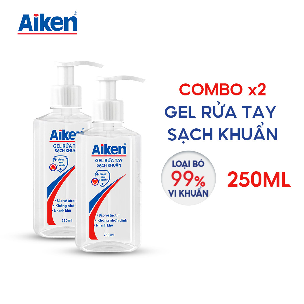 Aiken Combo 2 Gel rửa tay Sạch khuẩn 250ml/chai Dạng vòi