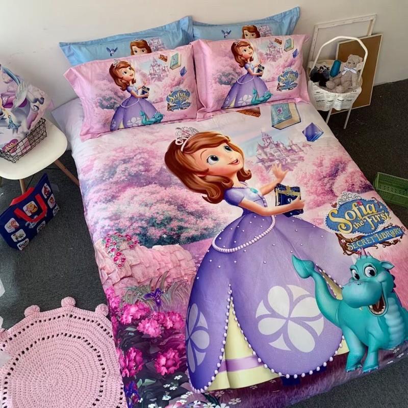 Bộ Chăn Ga Gối Cotton Disney 100%cotton Hàng Nhập Khẩu Cao Cấp 4 Món Hoạt Hình Công Chúa Ngộ Nghĩ