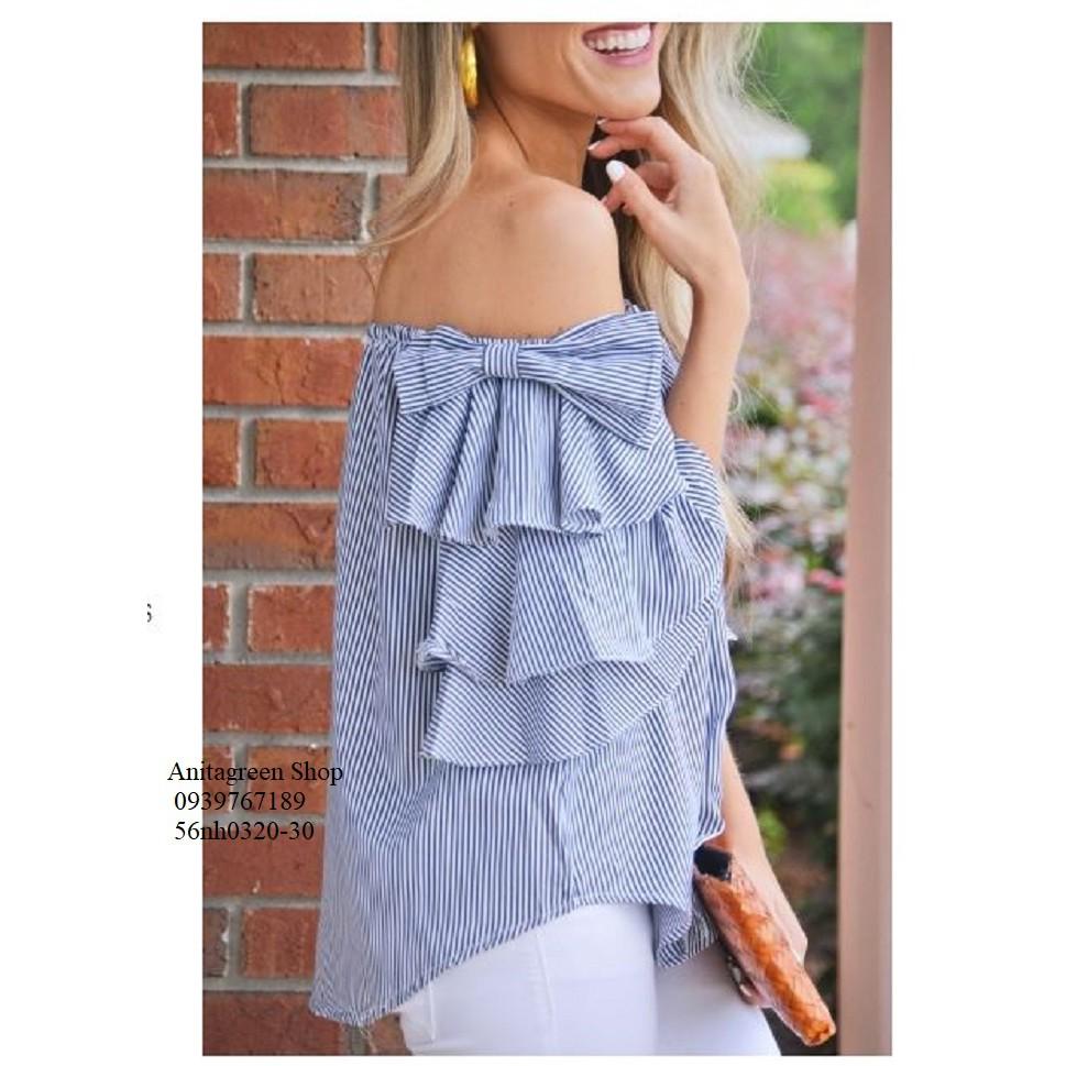 56nh0320-ÁO KIỂU TRỄ VAI TAY NƠ s-6xl