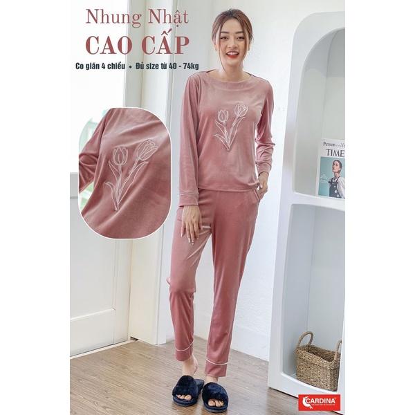 Bộ tuyết nhung nữ , bộ mặc nhà cao cấp thiết kế sang trọng, hình in hoa tulip sắc nét, trẻ trung