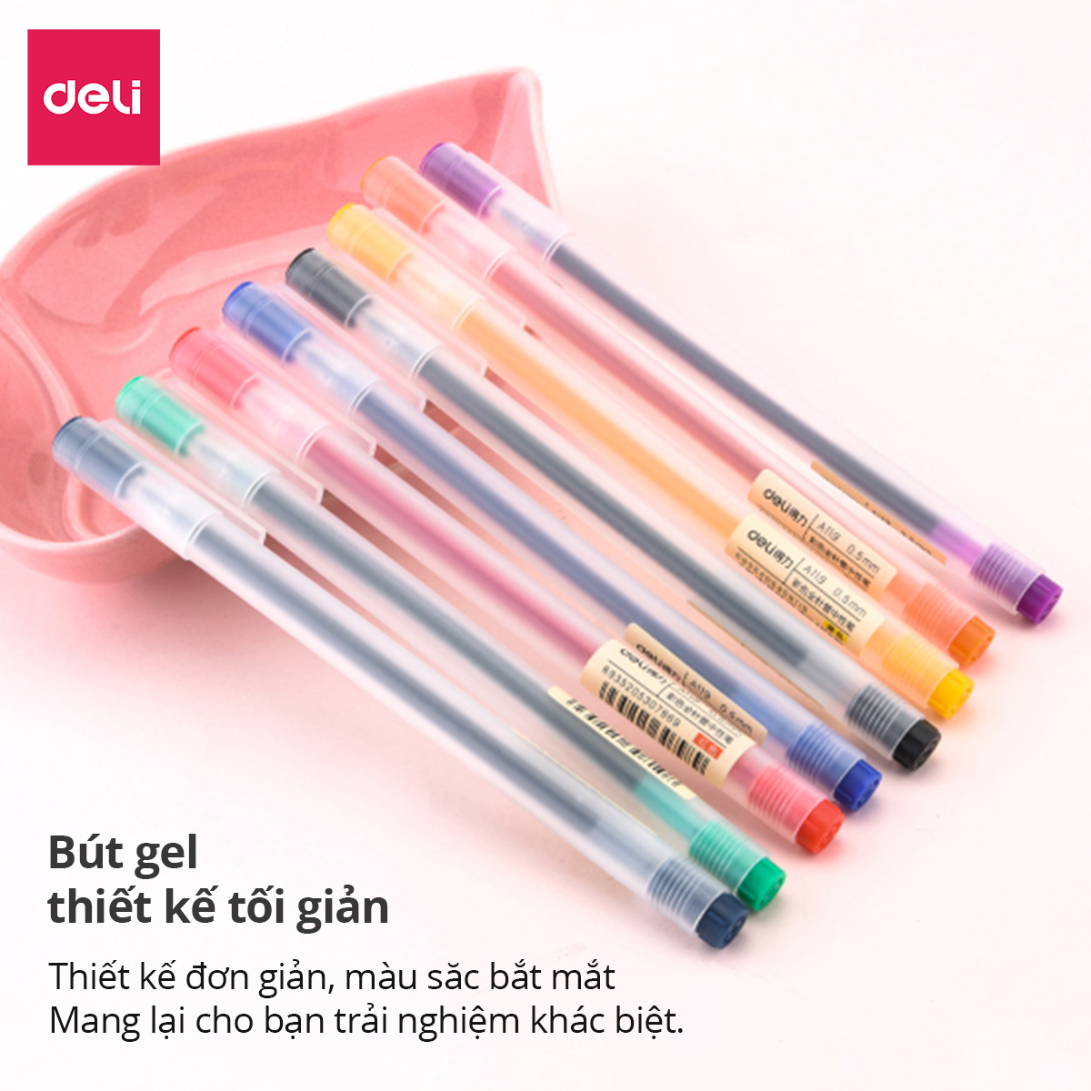 Bút bi gel 0.5mm nhiều màu Deli - Có nắp gài - 1 chiếc - Đỏ/ Xanh Dương/ Xanh Lá/ Tím/ Cam - A119