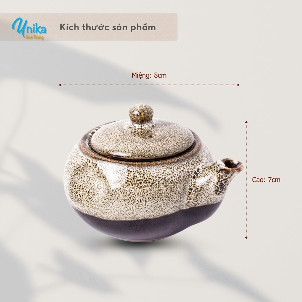 Ấm mắm dẹt men gấm vàng - Lọ gia vị có vòi men hỏa biến - ấm đựng nước chấm gốm Unika Bát Tràng