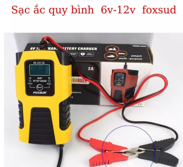 Sạc bình ắc quy 6V 12V 4AH-40AH FOXUSUR có chức năng khử sunfat phục hồi ắc quy thông minh tự ngắt khi đầy sạc ắc quy 6V