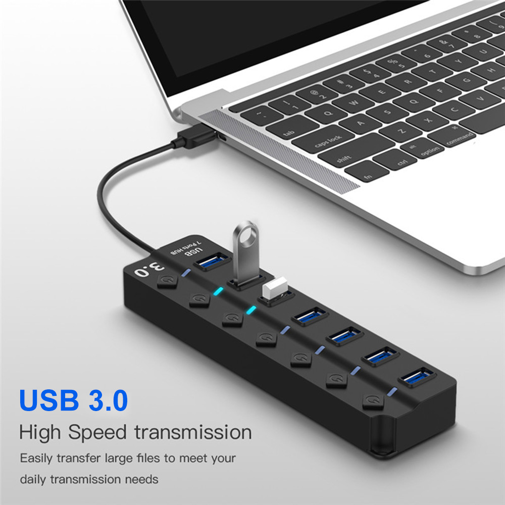 Bộ Chia Hub USB 3.0 7 Cổng Với Công Tắc Tốc Độ Cao 5GbPS Micro Expander Dành Cho PC