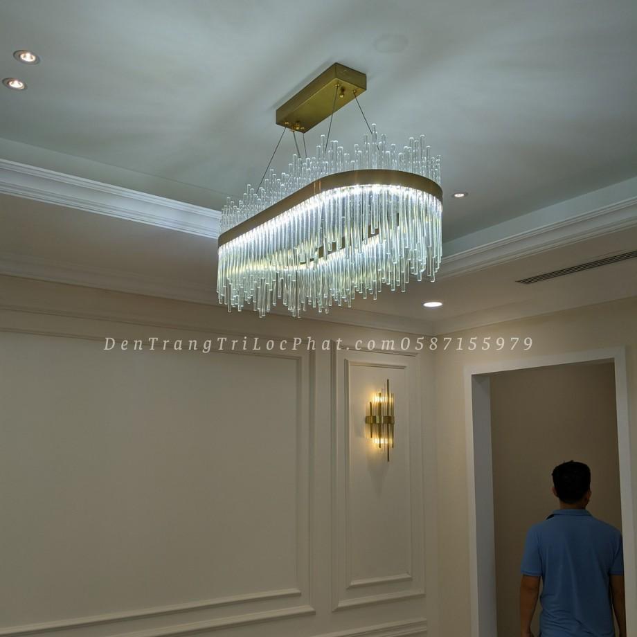 Đèn chùm, đèn chùm thả trần pha lê vương miện cao cấp 3 chế độ ánh sáng trang trí phòng khách, thả bàn ăn