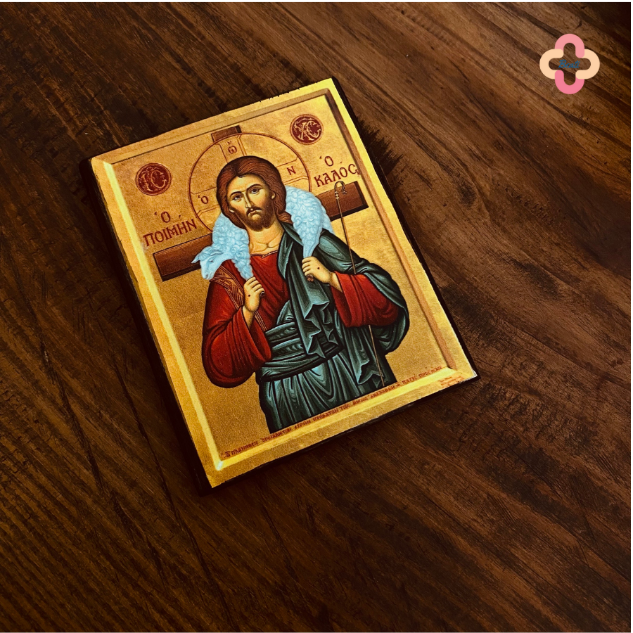 Tranh Gỗ Chúa Chiên Lành Beati - Tranh Công Giáo Thủ Công Màu Rustic / Icon of the Christ the Good Shepherd