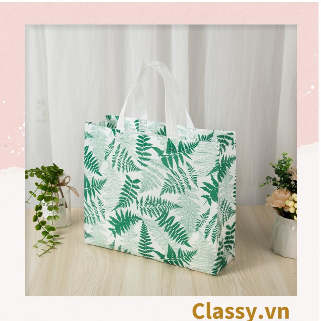 Classy Túi vải không dệt họa tiết lá xanh dùng đựng đồ mua sắm, đi chợ, shopping, làm quà tặng đựng lên tới 20KG T1697 - 364710 CM