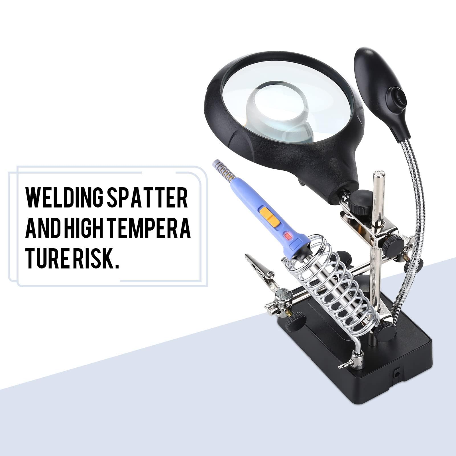 Kính lúp đứng 2,5X 7,5X 10x Kính lúp 5 đèn LED Bàn hàn đa chức năng tay thứ ba cho kỹ sư điện tử Thợ đồng hồ Sửa chữa đồng hồ hàn