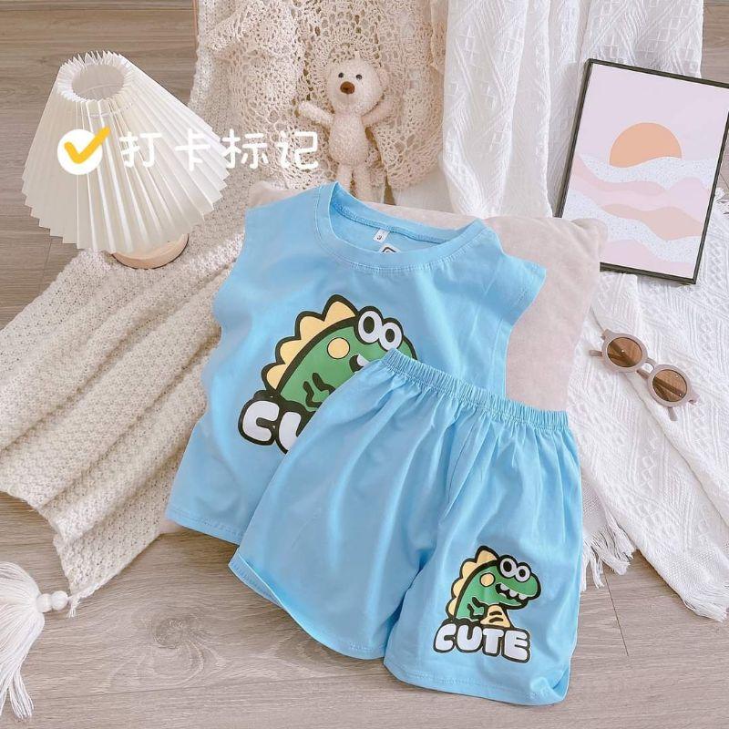 Bộ quần áo sát nách, bộ ba lỗ hình khủng long cotton 8-20kg