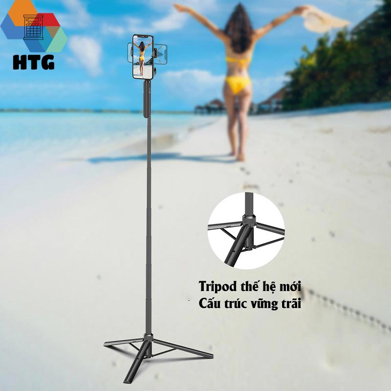 Gậy chụp hình livestream CYKE A61 siêu dài 160cm, có gimbal nhẹ, tích hợp 2 đèn LED chiếu sáng, hàng chính hãng