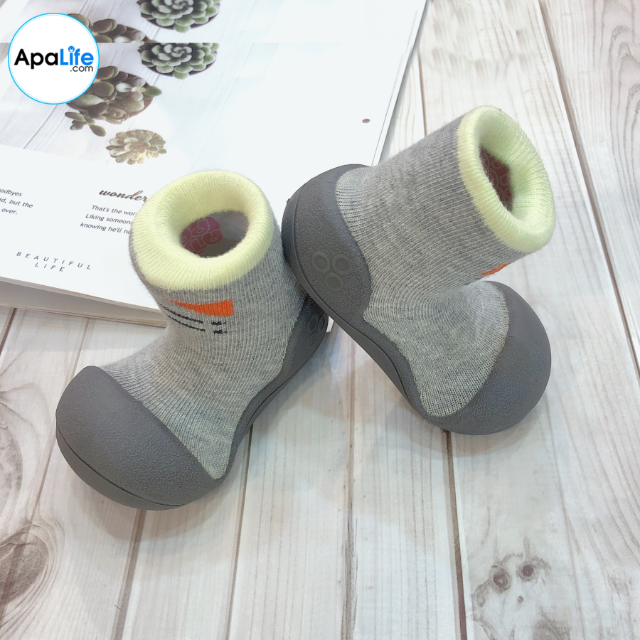 Attipas Tie - Gray/ AT006 - Giày tập đi cho bé trai /bé gái từ 3 - 24 tháng nhập Hàn Quốc: đế mềm, êm chân & chống trượt