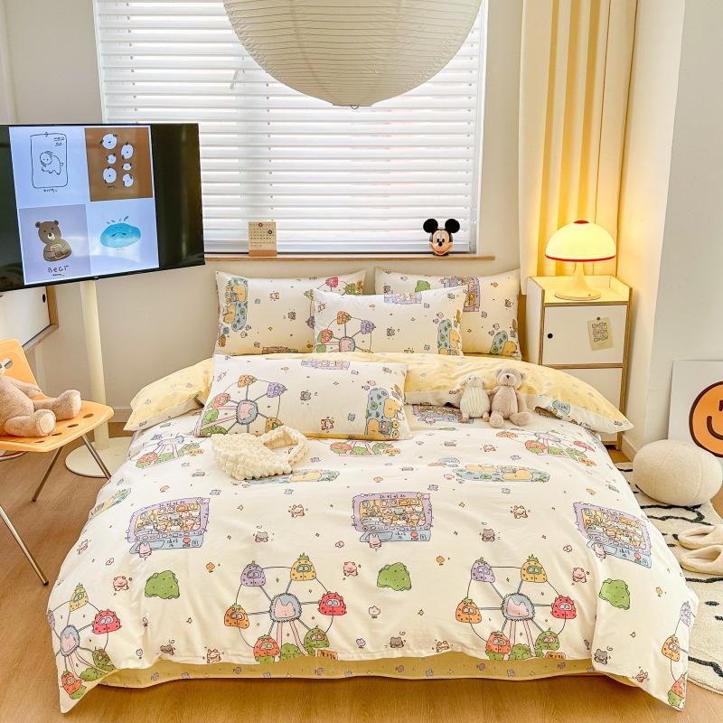 Phong cách mới nhất ins phong cách 100 cotton nguyên chất giường bốn mảnh bộ lưới hoa nhỏ màu đỏ nhỏ tươi phong cách mục vụ chăn ga trải giường ga trải giường được trang bị