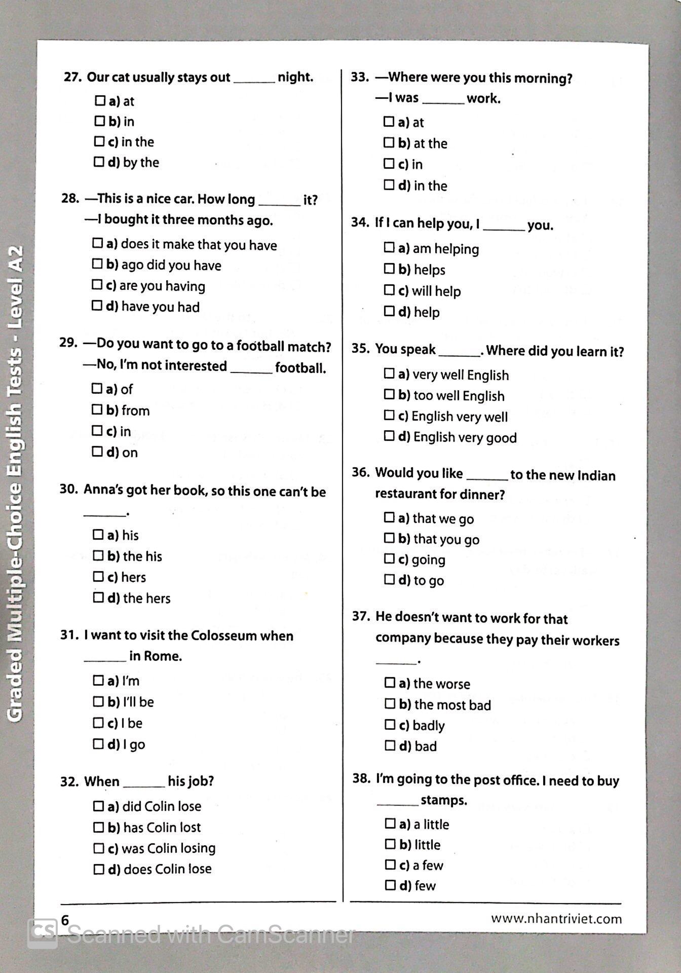 Graded Multiple - Choice English Test Level A2 (Không CD)