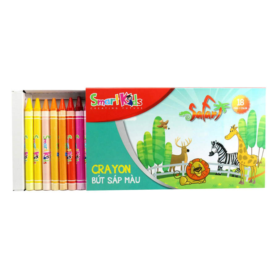 Hộp Bút Sáp Màu SMARTKIDS Safari 18 - Màu Khay Giấy