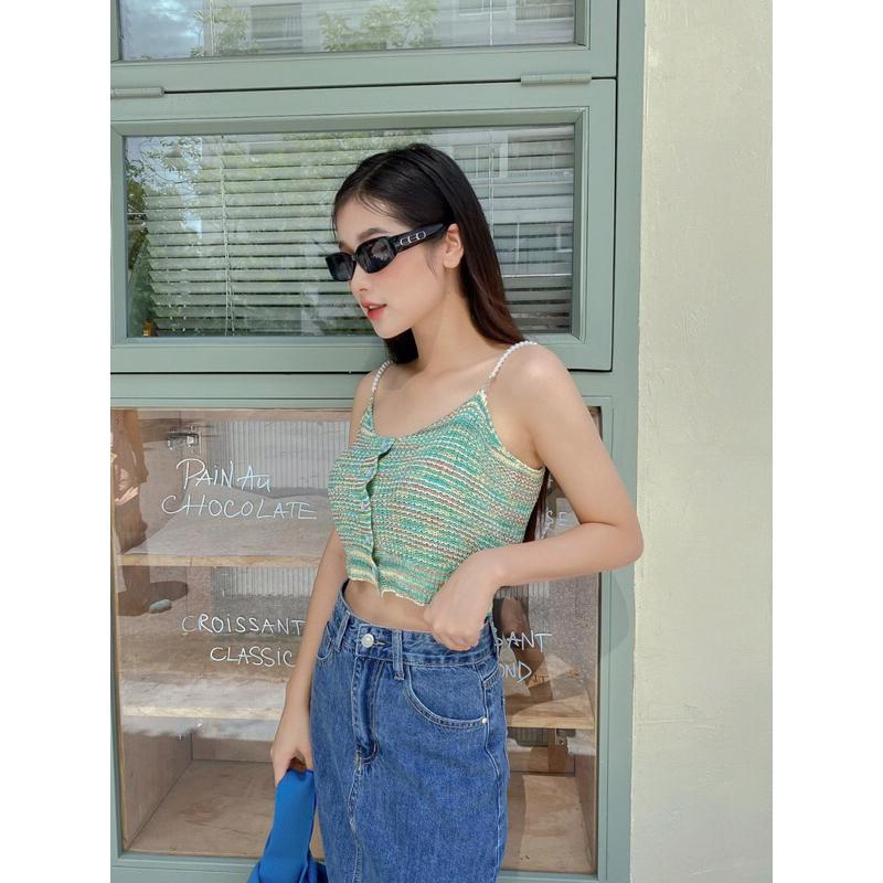 Áo 2 dây croptop cườm len 5 khuy a238431 by germe