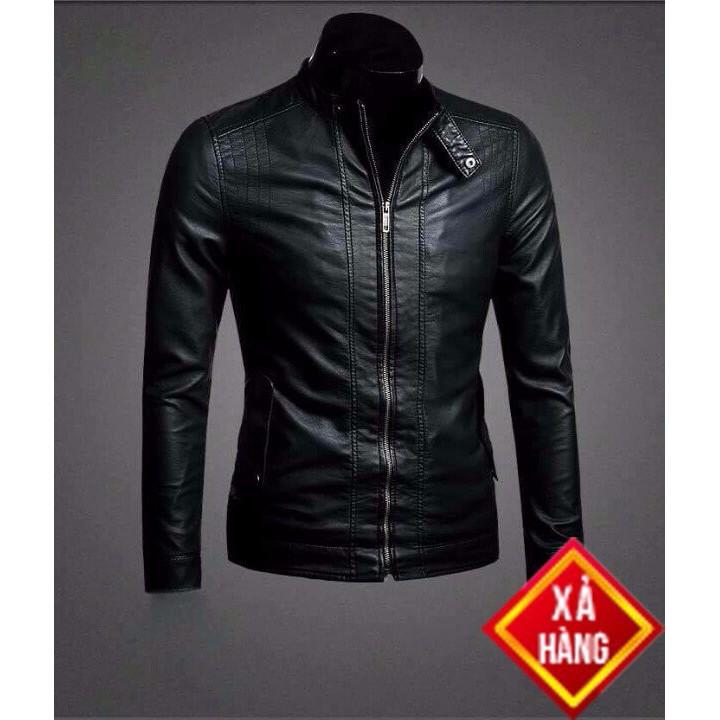 Áo Khoác Da Nam Đen Trơn Thời Trang Cao Cấp-AKD001