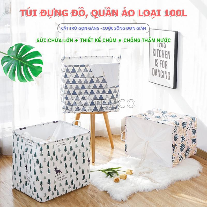 Túi Đựng Quần Áo, Chăn Màn Cỡ Lớn 100L - Sọt / Giỏ Vải Đựng Đồ Đa Năng Gấp Gọn Chống Thấm Nước
