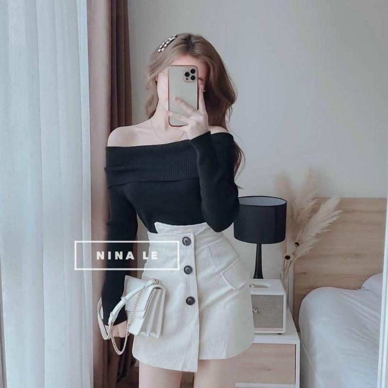 Áo Len Trễ Vai Chất len tăm bản to Phong Cách Hàn Quốc