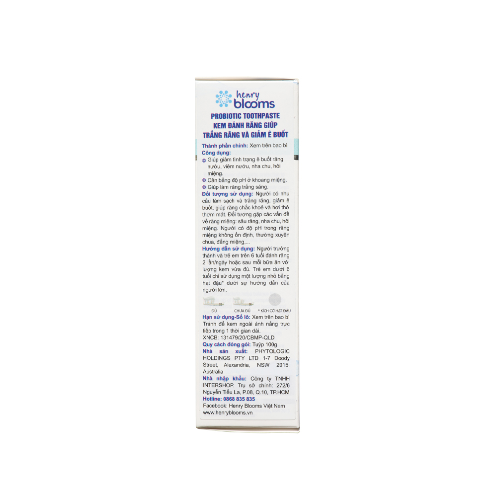 Kem Đánh Răng Henry Blooms Oral Health Probiotic Toothpaste Giúp Giảm Ê Buốt, Trắng Răng & Hơi Thở Thơm Mát
