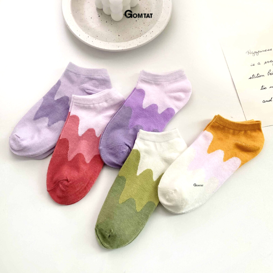 Set 5 đôi tất vớ nữ cổ ngắn GOMTAT phối trộn màu sắc siêu dễ thương, thời trang phong cách Hàn Quốc - CB084