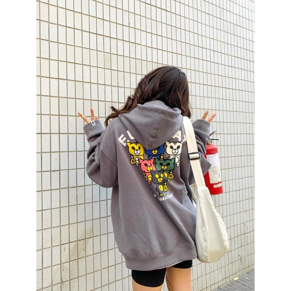 Áo Hoodie Nỉ Bông Ngoại EUROCAT Form Rộng Unisex Nam Nữ Ulzzang, Áo khoác  nam nữ Unisex form rộng, vải nỉ bông, trẻ trung