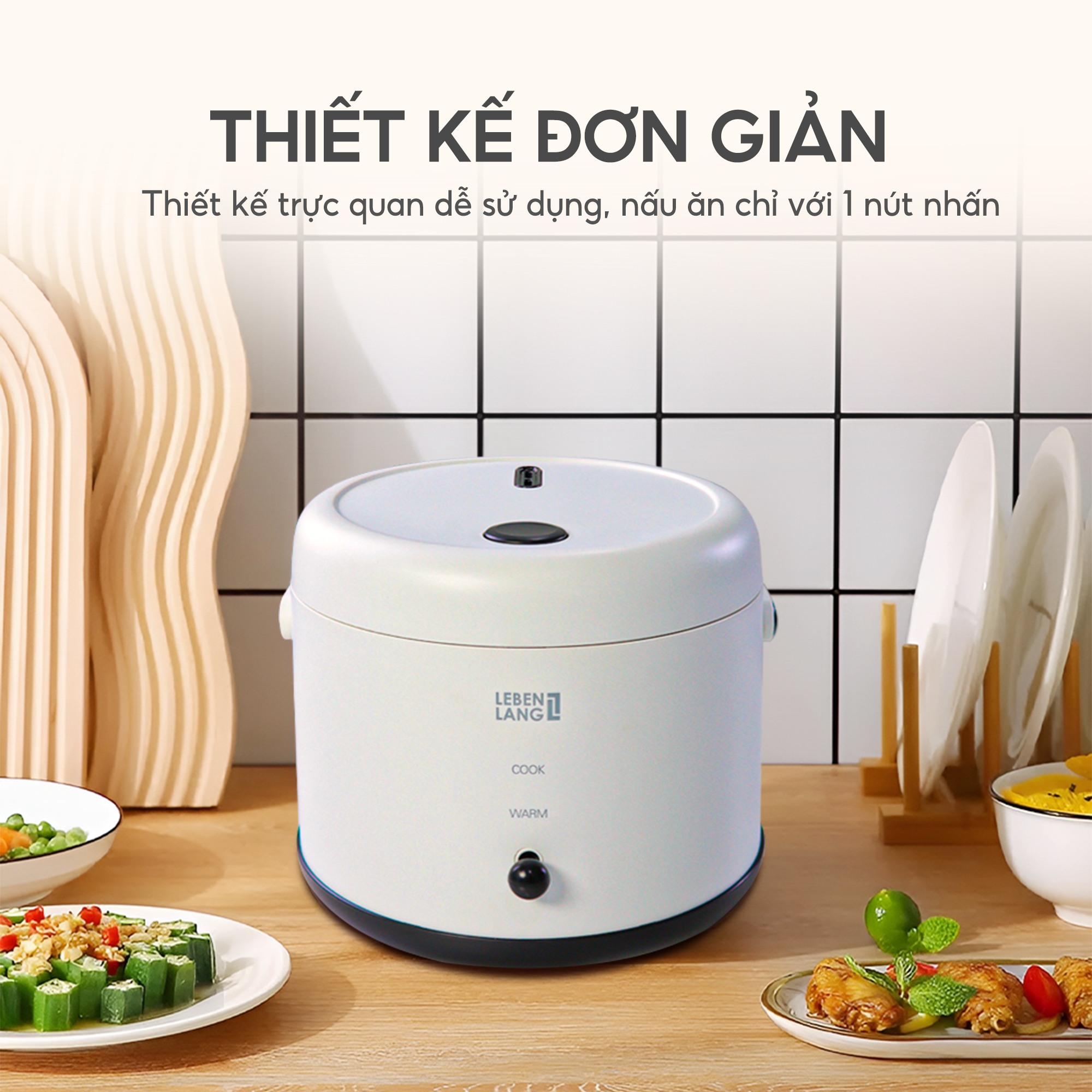 Nồi cơm điện mini Lebenlang LBL0586, dung tích 800ml nhỏ gọn, công suất 250W, thiết kế hiện đại, bảo hành 2 năm - hàng chính hãng