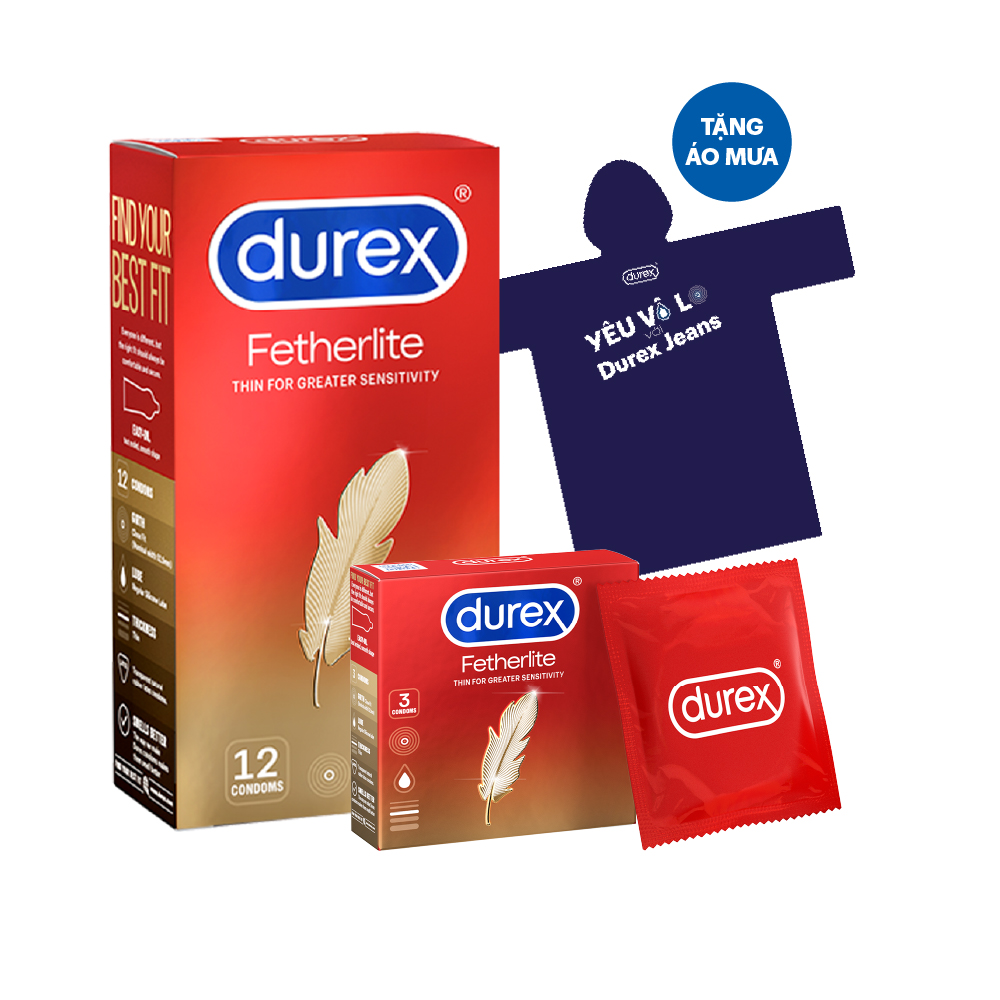 Combo Bao cao su Durex Fetherlite tặng áo mưa độc quyền Durex