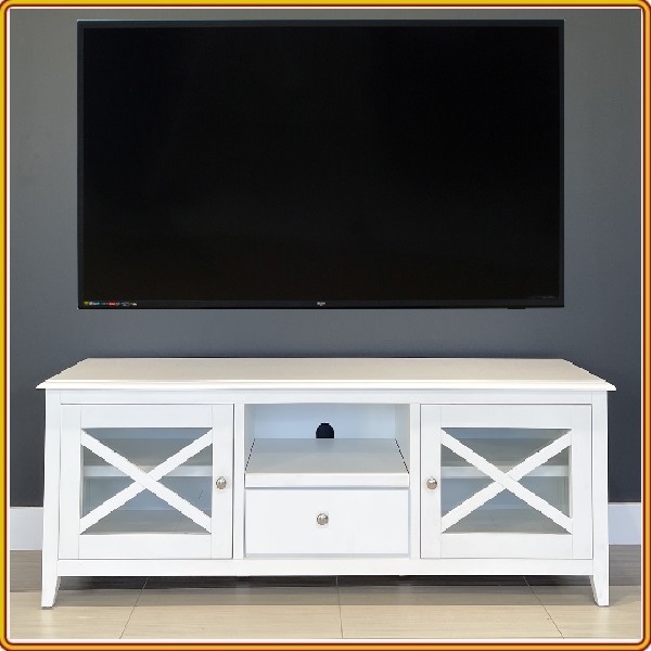 Kệ tivi cánh kính Tundo màu trắng 210 x 42 x 60 cm