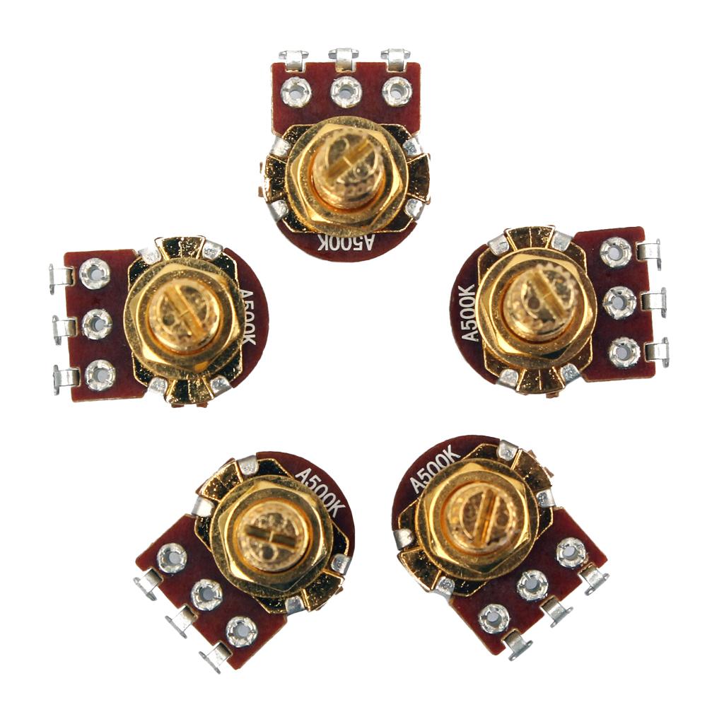 Set of 5 Golden Guitar Bass Pots A500K-ohm Potentiometer Copper for Electronics