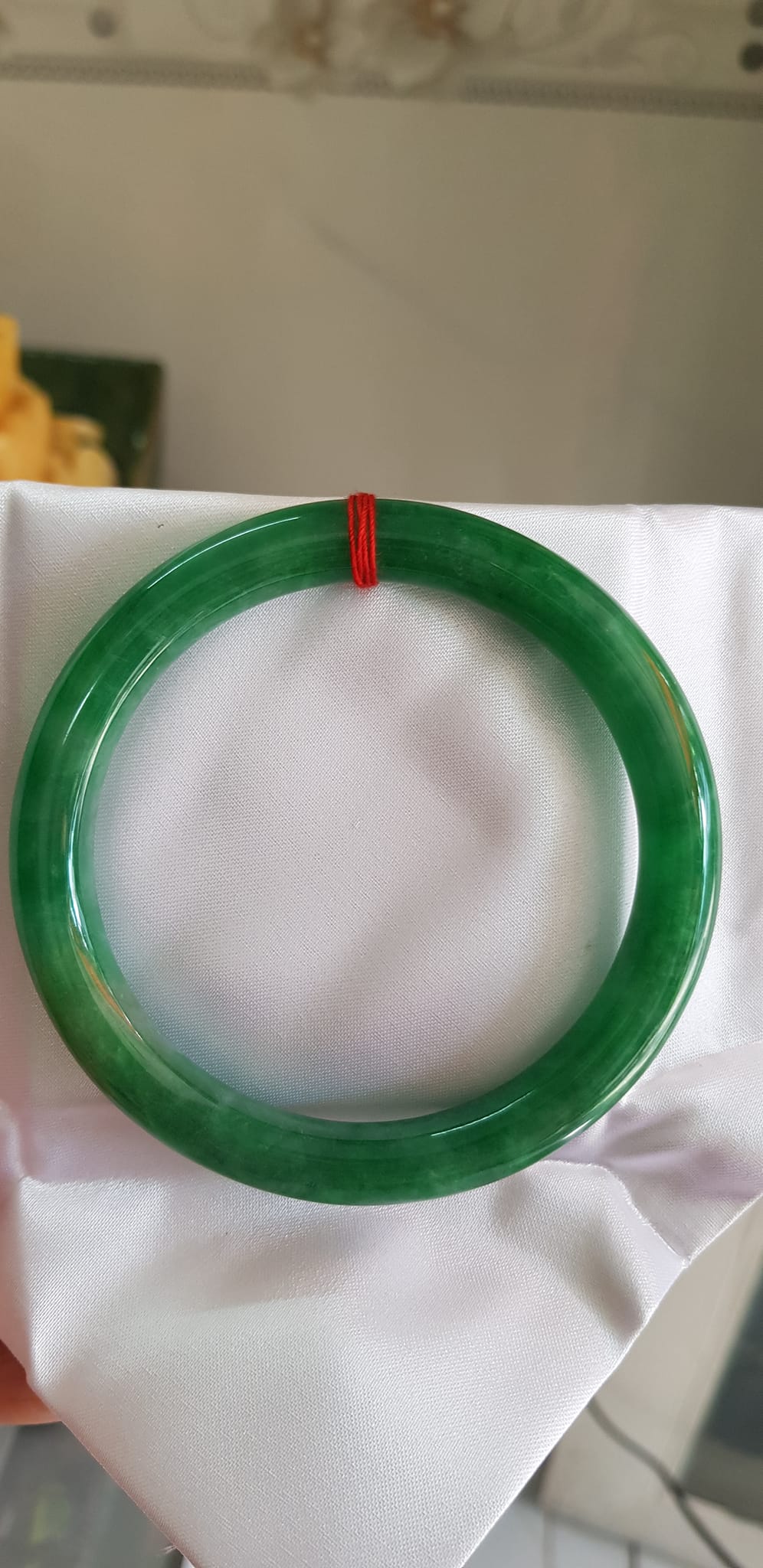 Vòng tay Nam Nữ đá Cẩm Thạch Đậu Lý QC 65mm x chột 10mm Vòng màu xanh đậm Anh Chị tay to Cân Nặng 75kg - 85kg đeo ạ