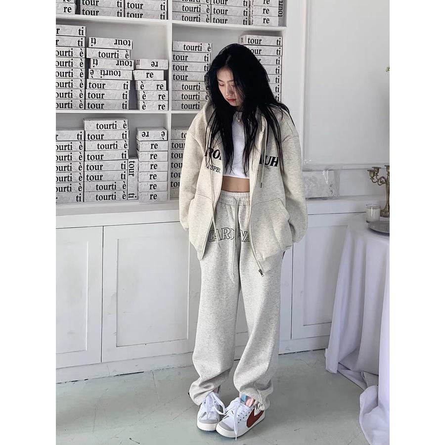 Bộ Áo Hoodie Nỉ Quần Ống Rộng CAROLINAUH Dáng Thể Thao